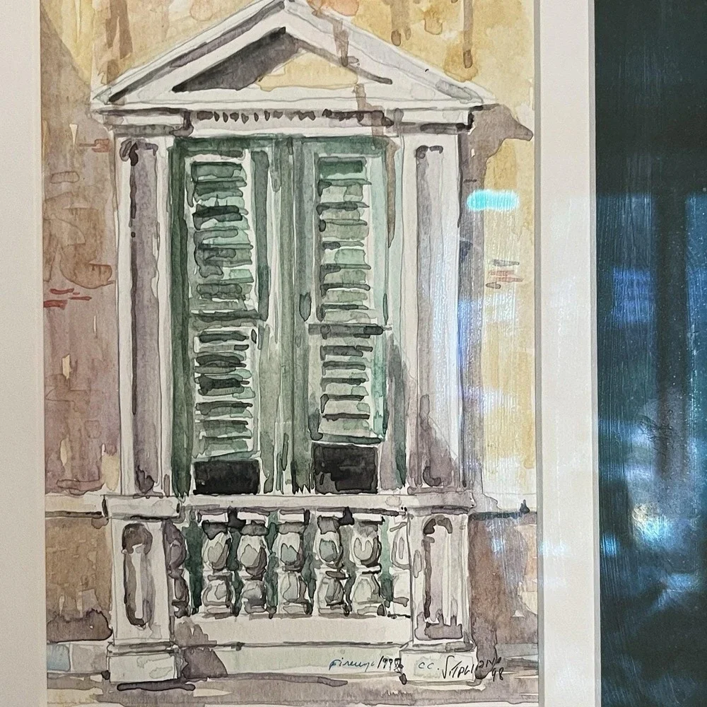 Watercolor Florence 1998 Villa Door Signed By Artist See Signature Beige Green - Picture 5 of 16
